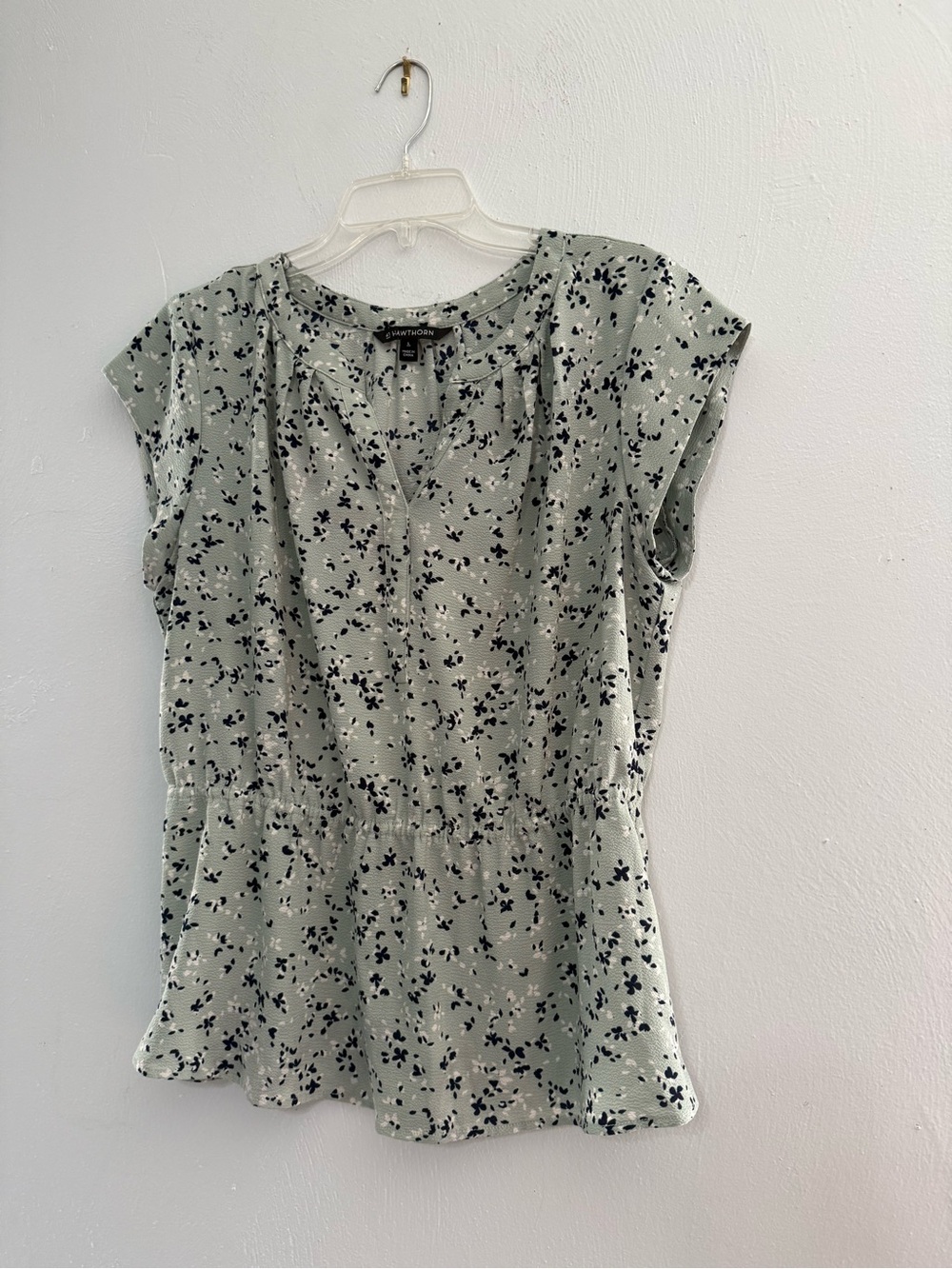 41 Hawthorn Sage Green Floral Cap Sleeve Peplum Blouse